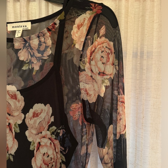 Monteau Floral Sheer Mesh Dress with Slip - Picture 4 of 7